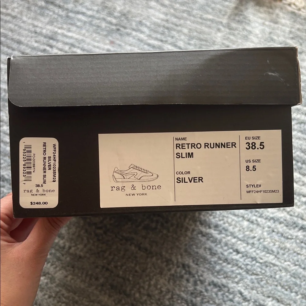 rag & bone Retro Runner Slim White and Silver Low-Top Sneakers US 8.5 - Picture 8 of 12